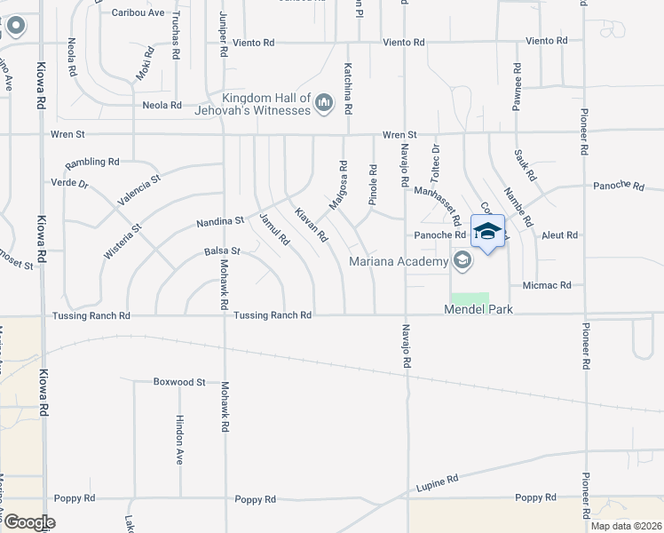 map of restaurants, bars, coffee shops, grocery stores, and more near 10616 Kiavan Road in Apple Valley