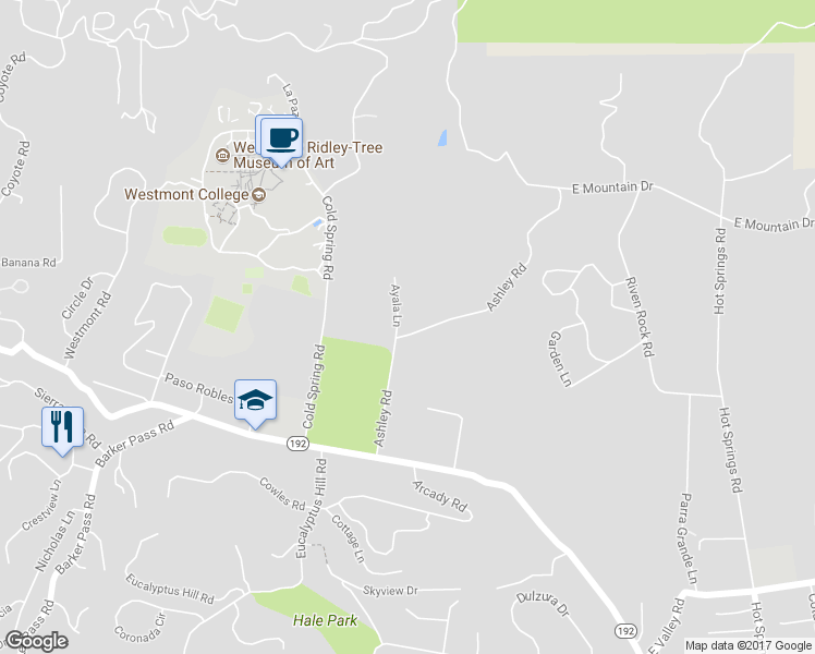 map of restaurants, bars, coffee shops, grocery stores, and more near 705 Ashley Road in Montecito