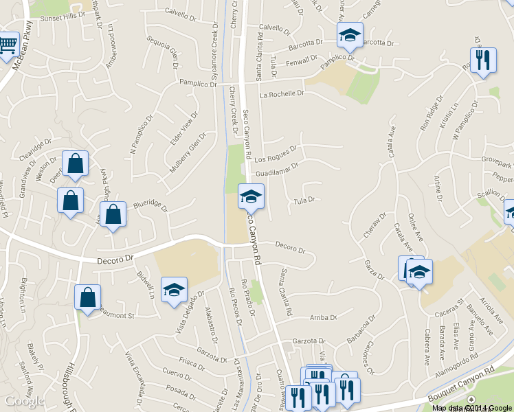 map of restaurants, bars, coffee shops, grocery stores, and more near 27212 Seco Canyon Road in Santa Clarita