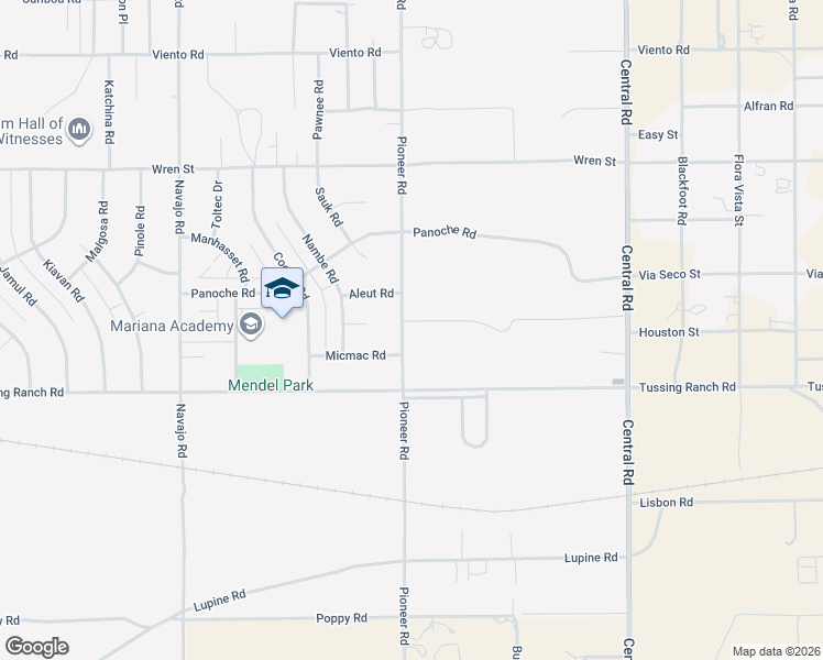 map of restaurants, bars, coffee shops, grocery stores, and more near 10585 Quinnault Road in Apple Valley