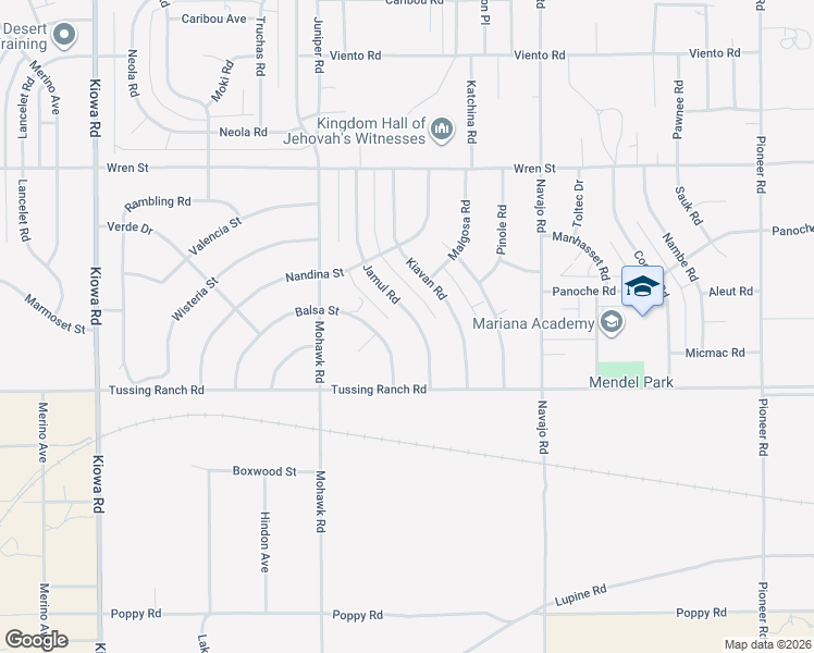 map of restaurants, bars, coffee shops, grocery stores, and more near 10606 Jamul Road in Apple Valley
