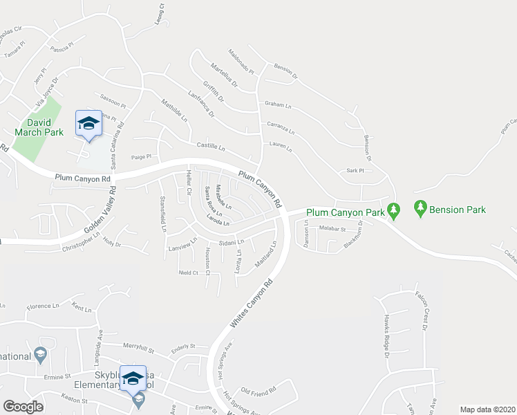 map of restaurants, bars, coffee shops, grocery stores, and more near 19308 Laroda Lane in Santa Clarita