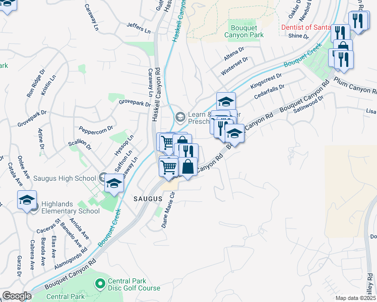 map of restaurants, bars, coffee shops, grocery stores, and more near 27643 Susan Beth Way in Santa Clarita