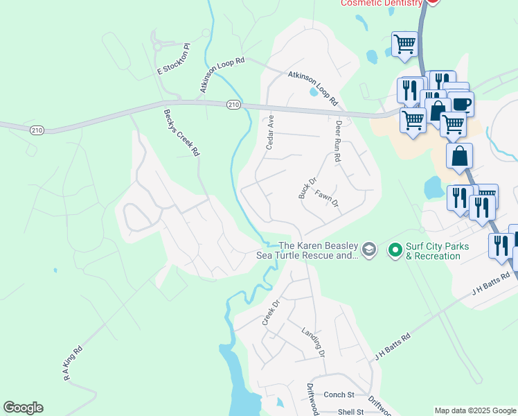 map of restaurants, bars, coffee shops, grocery stores, and more near 109 Ashley Lane in Hampstead