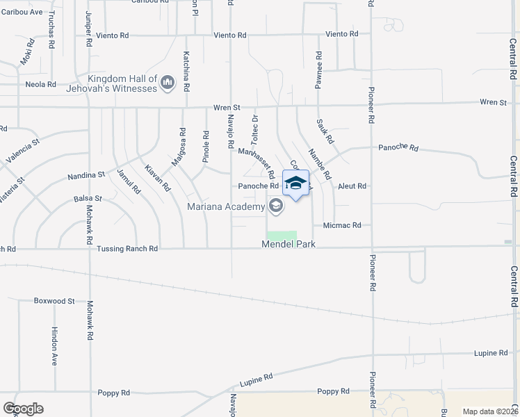 map of restaurants, bars, coffee shops, grocery stores, and more near 10621 Gila Court in Apple Valley