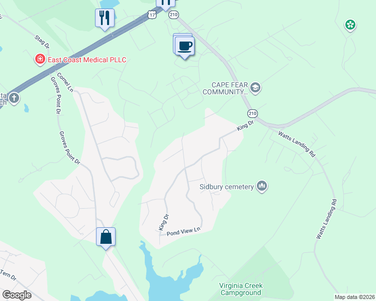 map of restaurants, bars, coffee shops, grocery stores, and more near 370 King Drive in Hampstead
