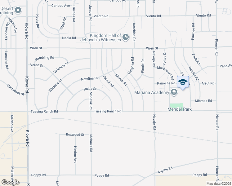 map of restaurants, bars, coffee shops, grocery stores, and more near 10606 Jamul Road in Apple Valley