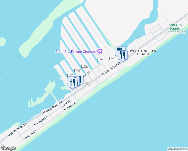 map of restaurants, bars, coffee shops, grocery stores, and more near 5005 5th St in Surf City