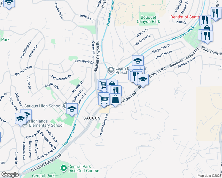map of restaurants, bars, coffee shops, grocery stores, and more near 27643 Susan Beth Way in Santa Clarita