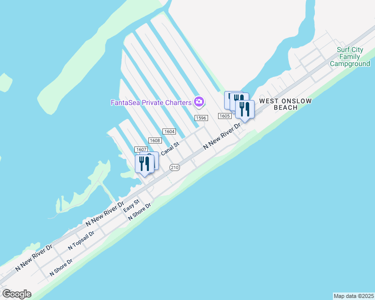 map of restaurants, bars, coffee shops, grocery stores, and more near 5005 5th St in Surf City
