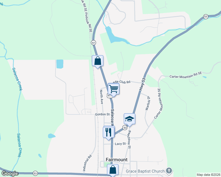 map of restaurants, bars, coffee shops, grocery stores, and more near 2340 U.S. 411 in Fairmount