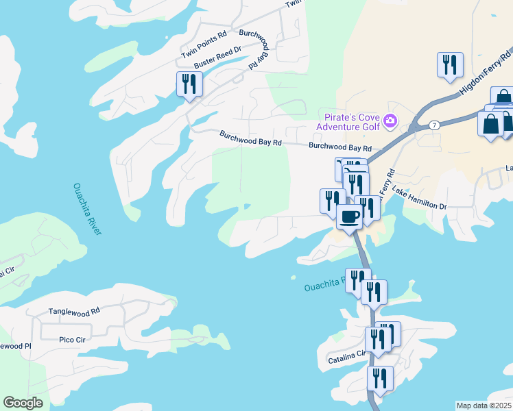 map of restaurants, bars, coffee shops, grocery stores, and more near 321 Peters Point in Hot Springs
