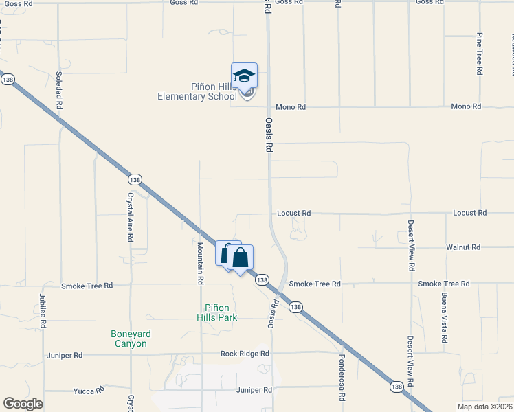 map of restaurants, bars, coffee shops, grocery stores, and more near 10722 Oasis Road in Pinon Hills
