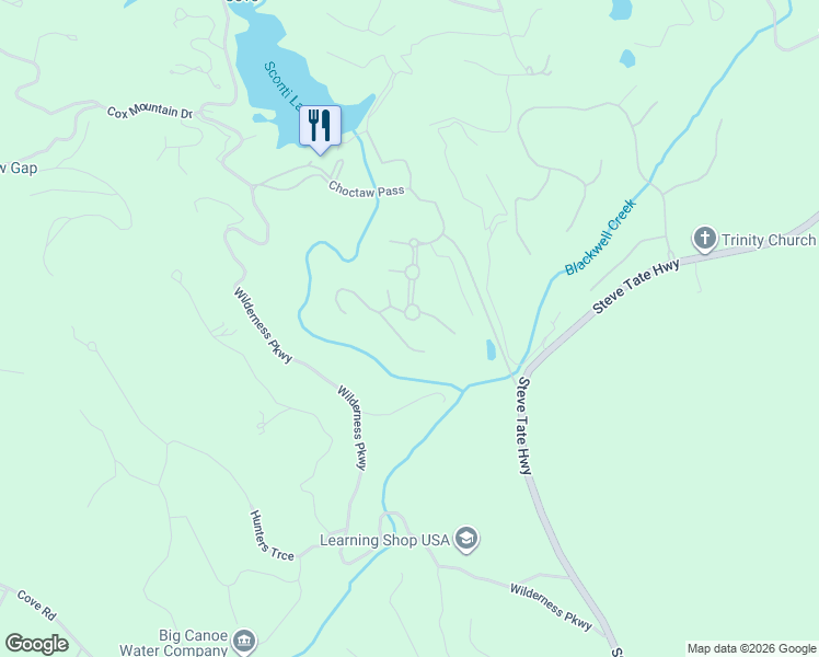 map of restaurants, bars, coffee shops, grocery stores, and more near 172 Choctaw Ridge in Jasper