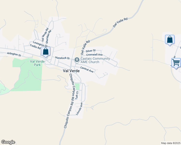 map of restaurants, bars, coffee shops, grocery stores, and more near 29718 Central Avenue in Val Verde