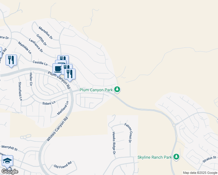 map of restaurants, bars, coffee shops, grocery stores, and more near 18952 Lauren Lane in Santa Clarita