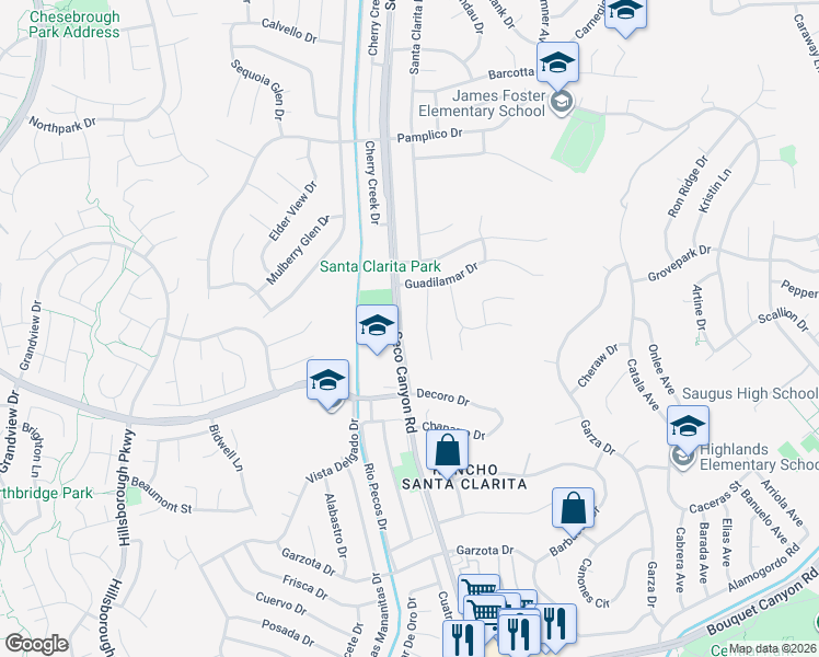 map of restaurants, bars, coffee shops, grocery stores, and more near 27212 Seco Canyon Road in Santa Clarita