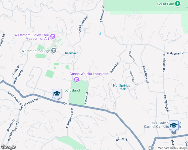 map of restaurants, bars, coffee shops, grocery stores, and more near 725 Ashley Road in Montecito