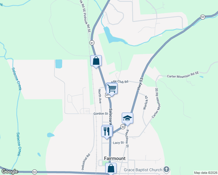 map of restaurants, bars, coffee shops, grocery stores, and more near 2340 U.S. 411 in Fairmount