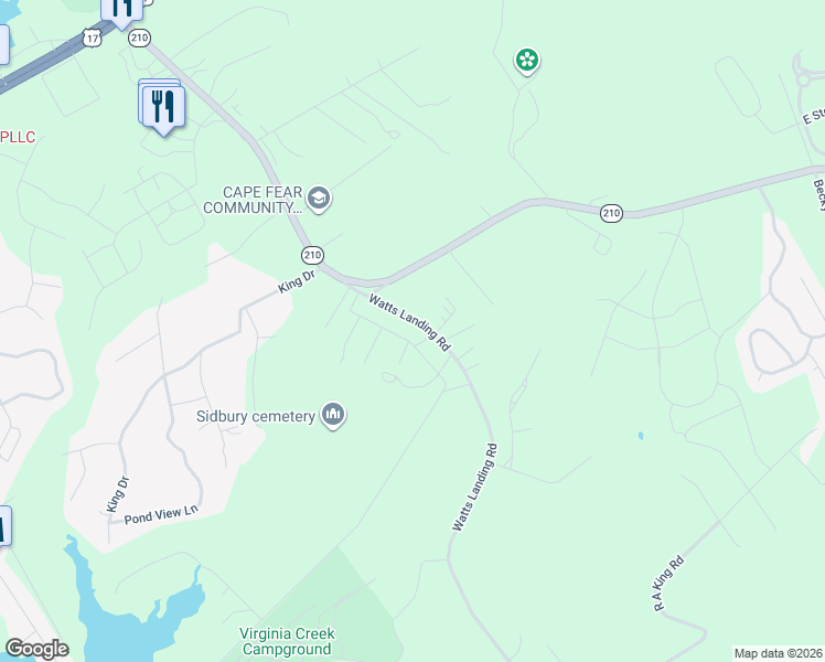 map of restaurants, bars, coffee shops, grocery stores, and more near 230 Watts Landing Road in Hampstead