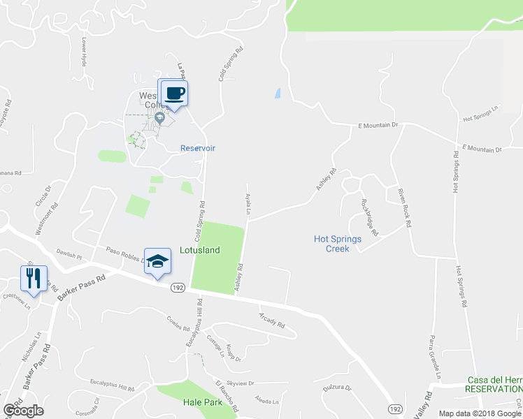 map of restaurants, bars, coffee shops, grocery stores, and more near 705 Ashley Road in Montecito