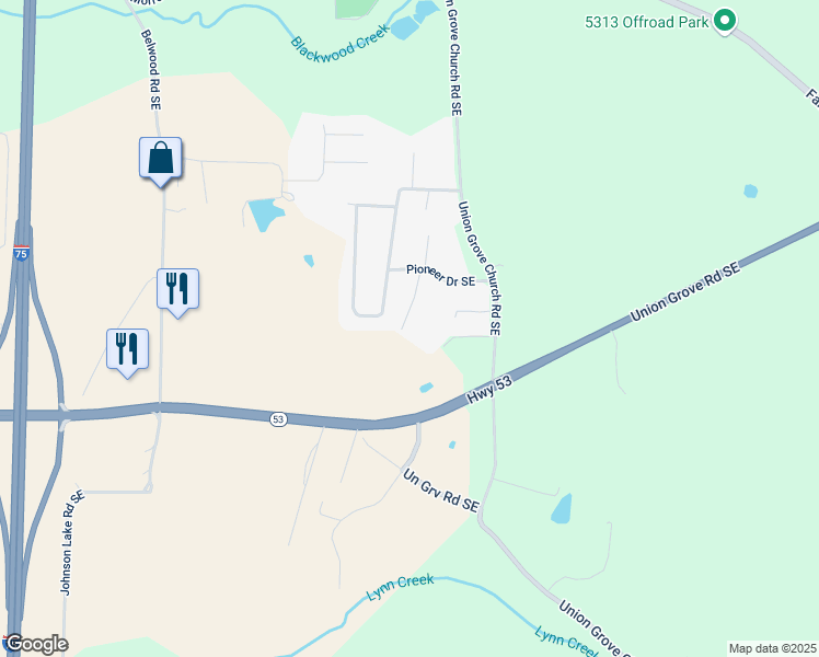map of restaurants, bars, coffee shops, grocery stores, and more near 168 Lois Street Southeast in Calhoun