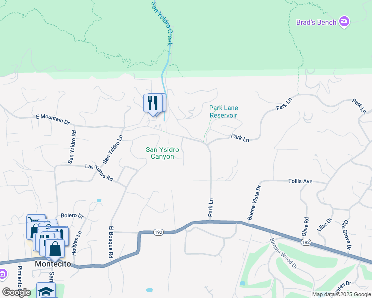 map of restaurants, bars, coffee shops, grocery stores, and more near 770 Via Manana in Montecito