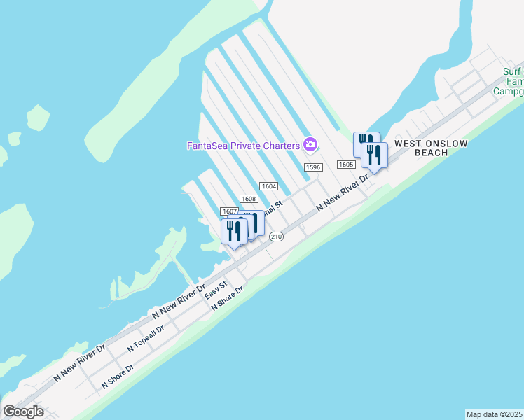 map of restaurants, bars, coffee shops, grocery stores, and more near 3000 3rd Street in Surf City