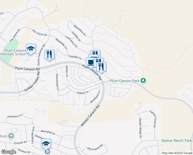 map of restaurants, bars, coffee shops, grocery stores, and more near 19312 Opal Lane in Santa Clarita