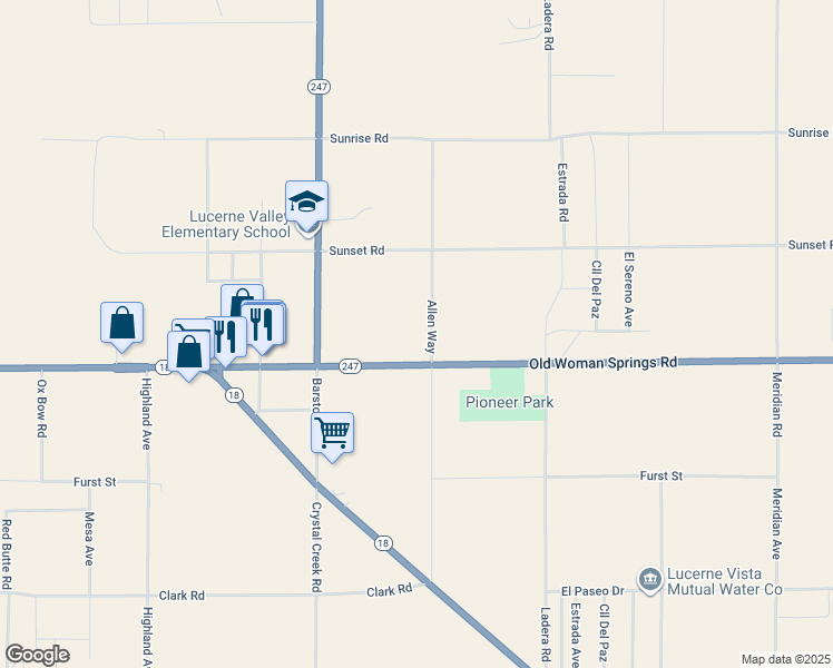 map of restaurants, bars, coffee shops, grocery stores, and more near 10550 Allen Way in Lucerne Valley