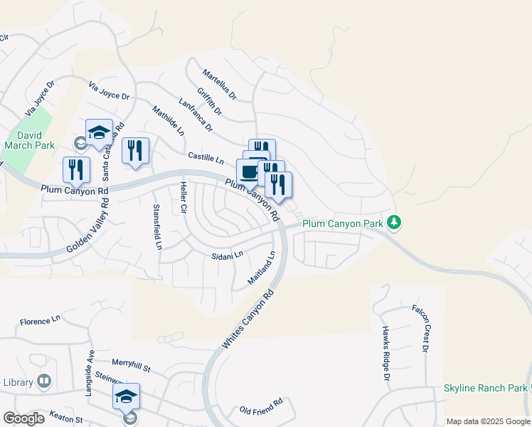 map of restaurants, bars, coffee shops, grocery stores, and more near 19353 Opal Lane in Santa Clarita