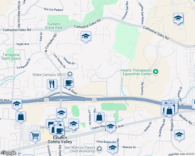 map of restaurants, bars, coffee shops, grocery stores, and more near 4678 Gerona Way in Santa Barbara