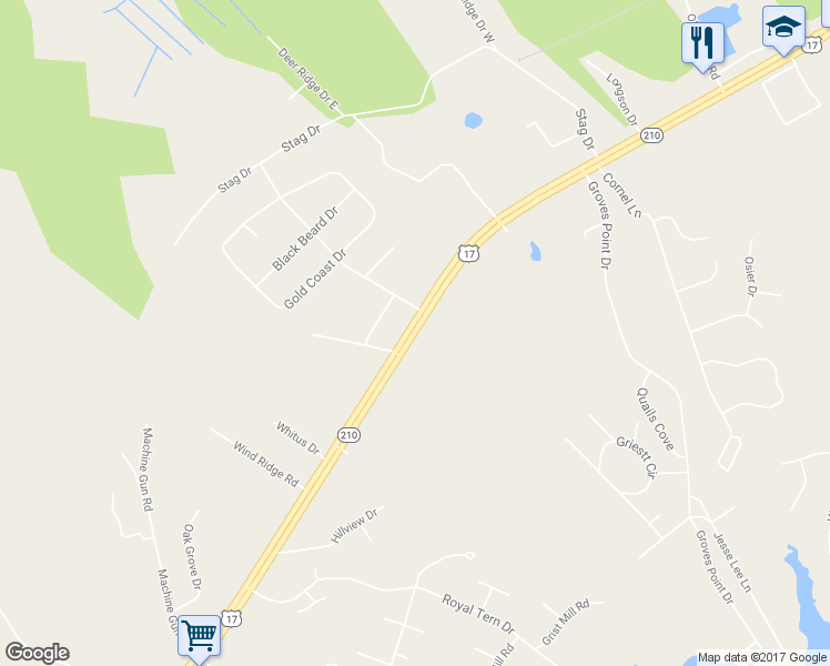 map of restaurants, bars, coffee shops, grocery stores, and more near 22078 U.S. 17 in Hampstead