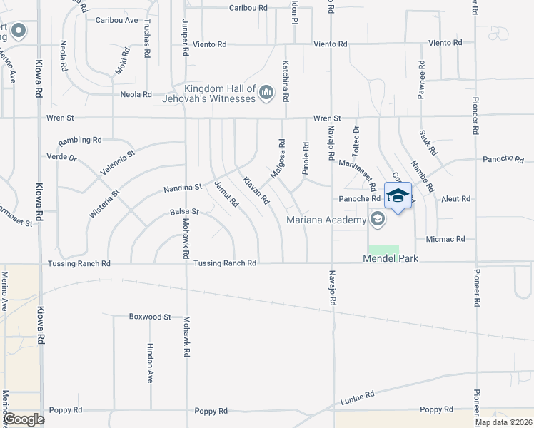 map of restaurants, bars, coffee shops, grocery stores, and more near 10616 Kiavan Road in Apple Valley