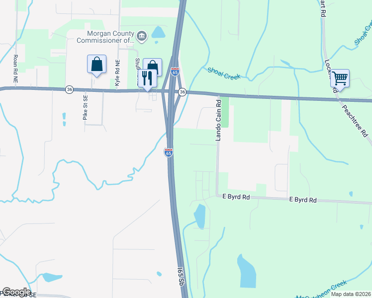 map of restaurants, bars, coffee shops, grocery stores, and more near 125 Lando Cain Road in Hartselle