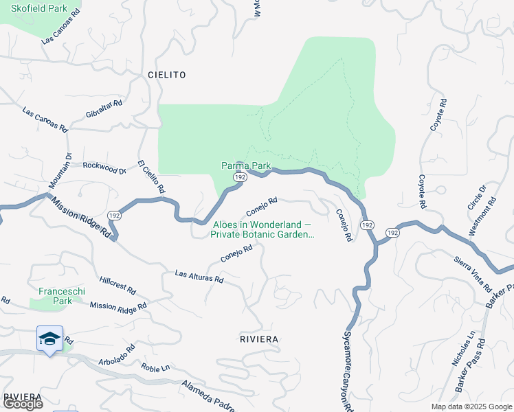 map of restaurants, bars, coffee shops, grocery stores, and more near 225 Conejo Road in Santa Barbara