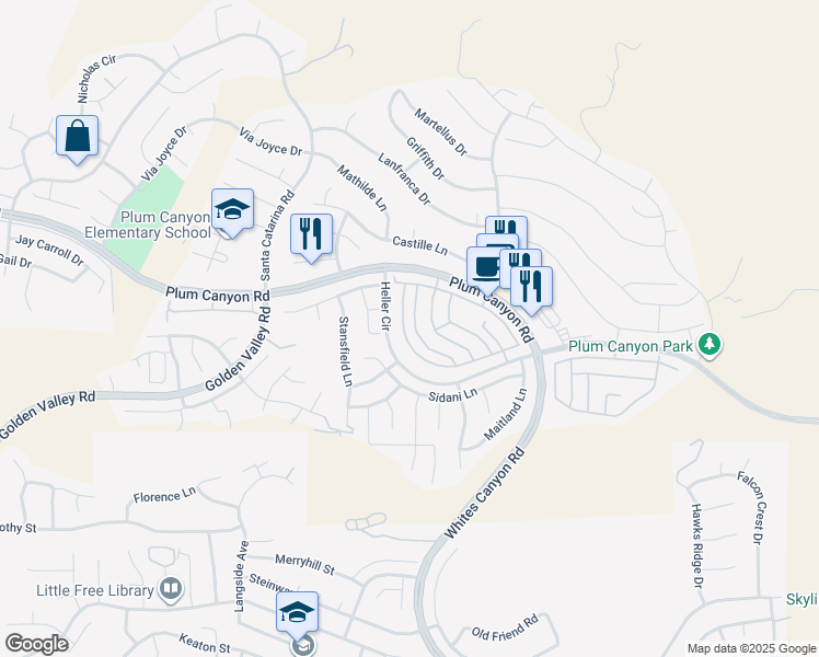 map of restaurants, bars, coffee shops, grocery stores, and more near 28427 Santa Rosa Lane in Santa Clarita