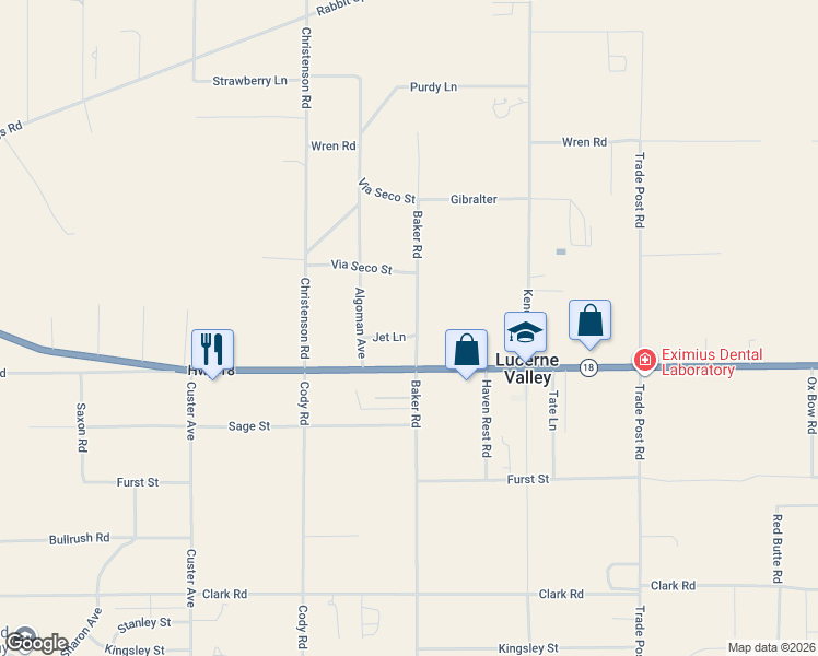 map of restaurants, bars, coffee shops, grocery stores, and more near 31606 Jet Lane in Lucerne Valley