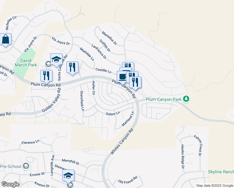 map of restaurants, bars, coffee shops, grocery stores, and more near 28375 Casselman Lane in Santa Clarita
