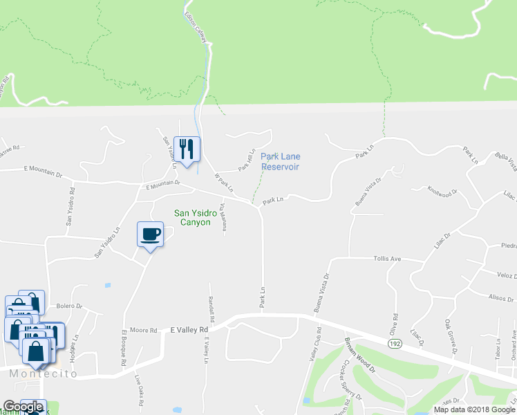 map of restaurants, bars, coffee shops, grocery stores, and more near 803 Park Lane in Santa Barbara