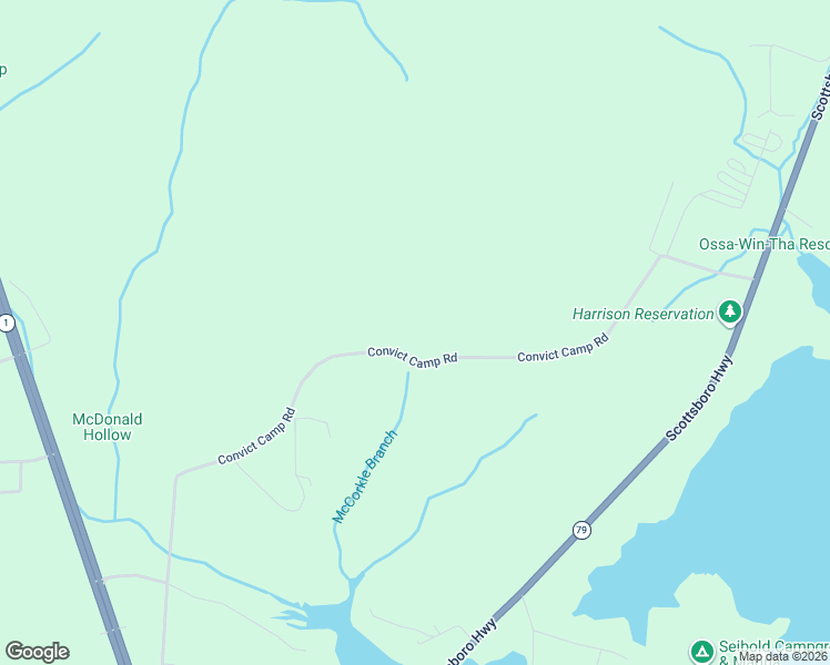 map of restaurants, bars, coffee shops, grocery stores, and more near 1040 Convict Camp Road in Guntersville