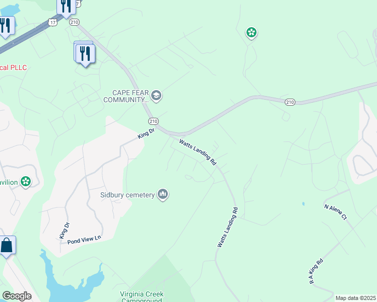 map of restaurants, bars, coffee shops, grocery stores, and more near 146 Watts Landing Road in Hampstead