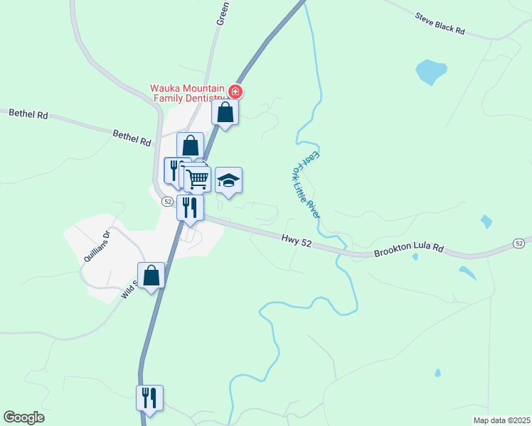 map of restaurants, bars, coffee shops, grocery stores, and more near 5850 Brookton Lula Road in Gainesville