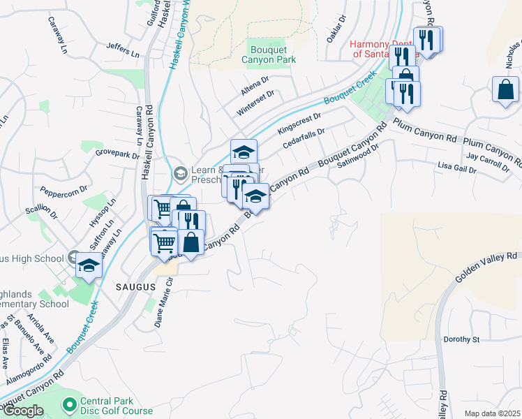 map of restaurants, bars, coffee shops, grocery stores, and more near 21157 Avenida De Sonrisa in Santa Clarita