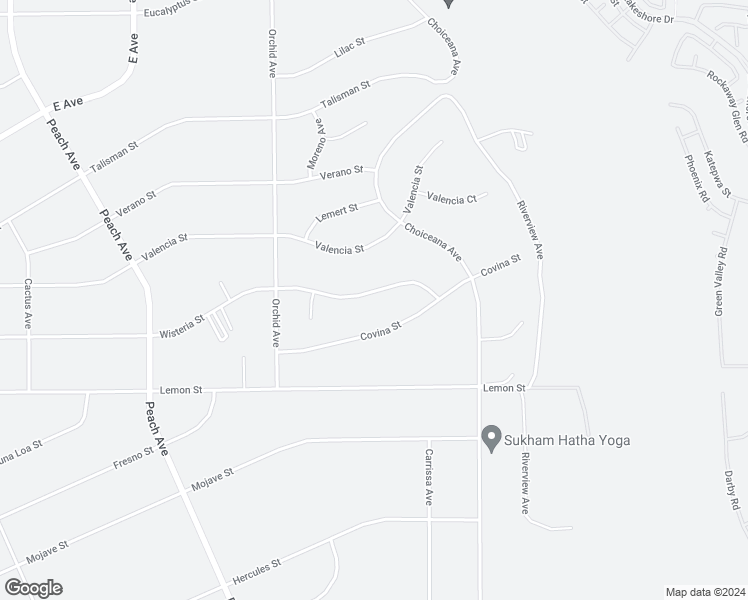 map of restaurants, bars, coffee shops, grocery stores, and more near 18689 Wisteria Street in Hesperia