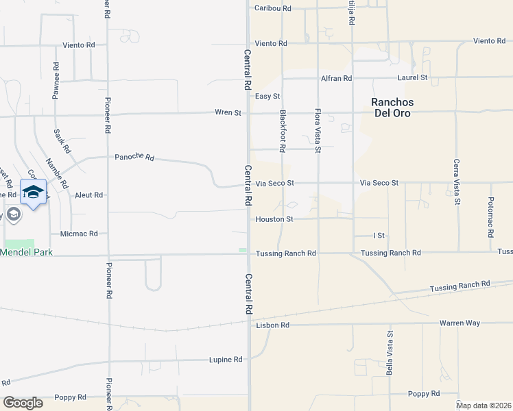 map of restaurants, bars, coffee shops, grocery stores, and more near 10647 Central Road in Apple Valley