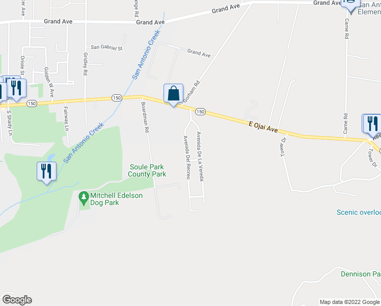 map of restaurants, bars, coffee shops, grocery stores, and more near 362 Avenida Del Recreo in Ojai
