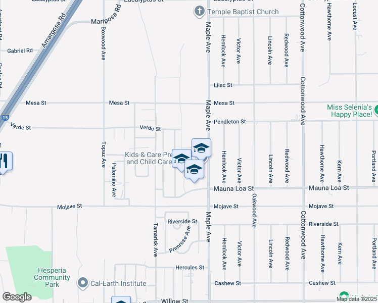 map of restaurants, bars, coffee shops, grocery stores, and more near 14431 Welsh Court in Hesperia