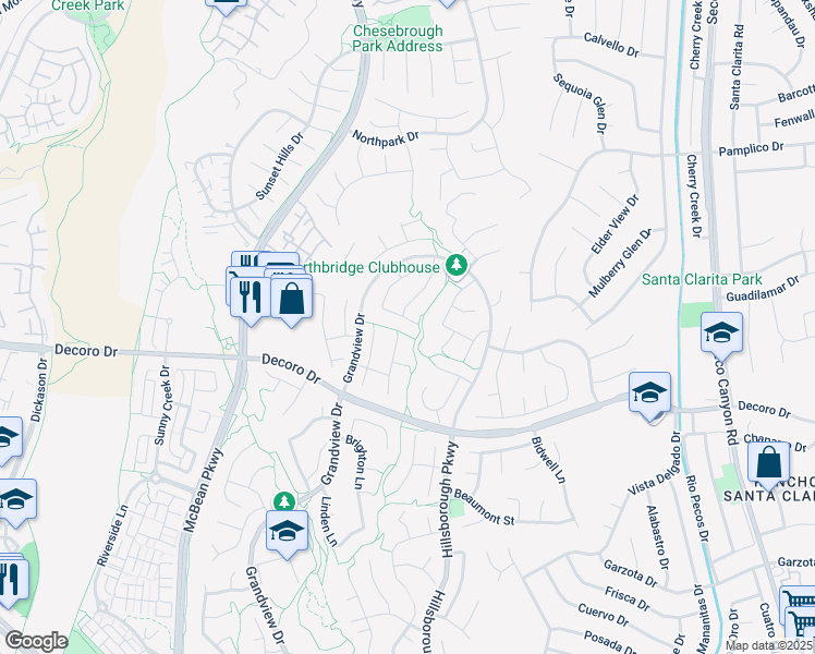 map of restaurants, bars, coffee shops, grocery stores, and more near 27561 Weston Drive in Santa Clarita