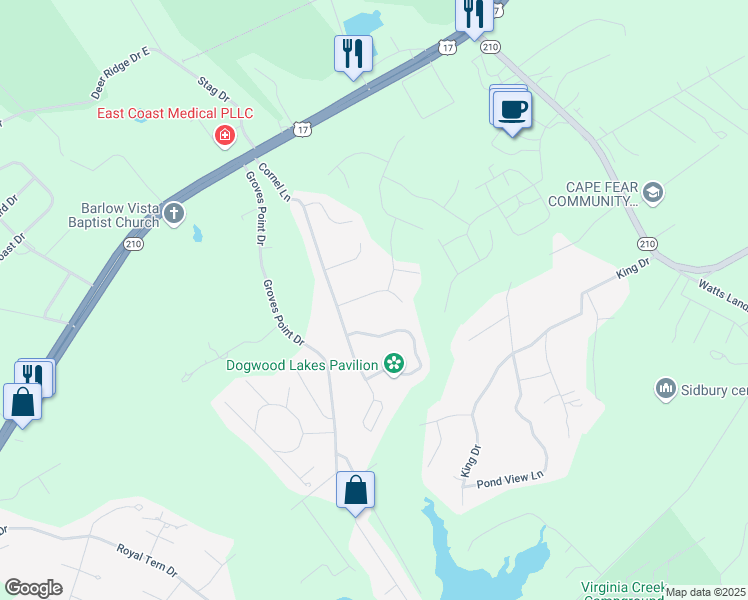 map of restaurants, bars, coffee shops, grocery stores, and more near 109 Pagoda Court in Hampstead